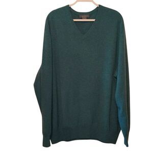 Men's Cashmere Heather Green V-Neck Sweater XXL